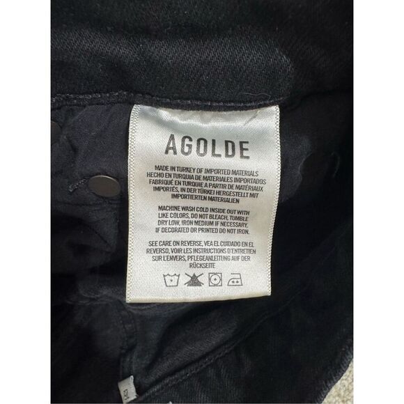 AGOLDE Shorts Women 25 Carrie Long Length Slim Denim Jean High Rise Washed Black - Picture 8 of 9